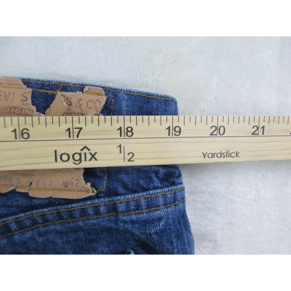 VINTAGE Levi's 505 Pants Mens 42 Blue Denim Jeans Straight Leg HEMMED 80s 42X25*